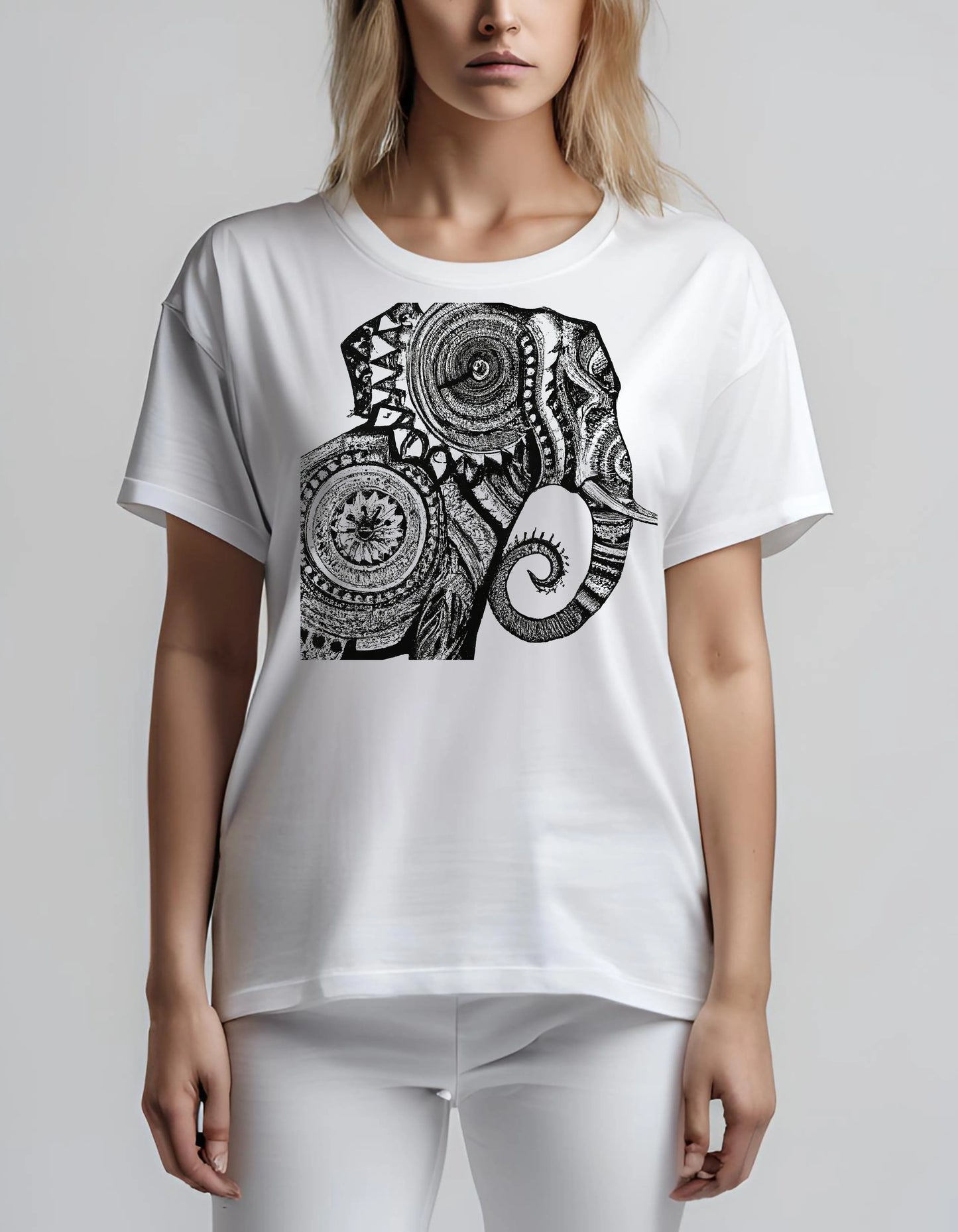 Elephant Black and White T Shirt - Maturana Gallery