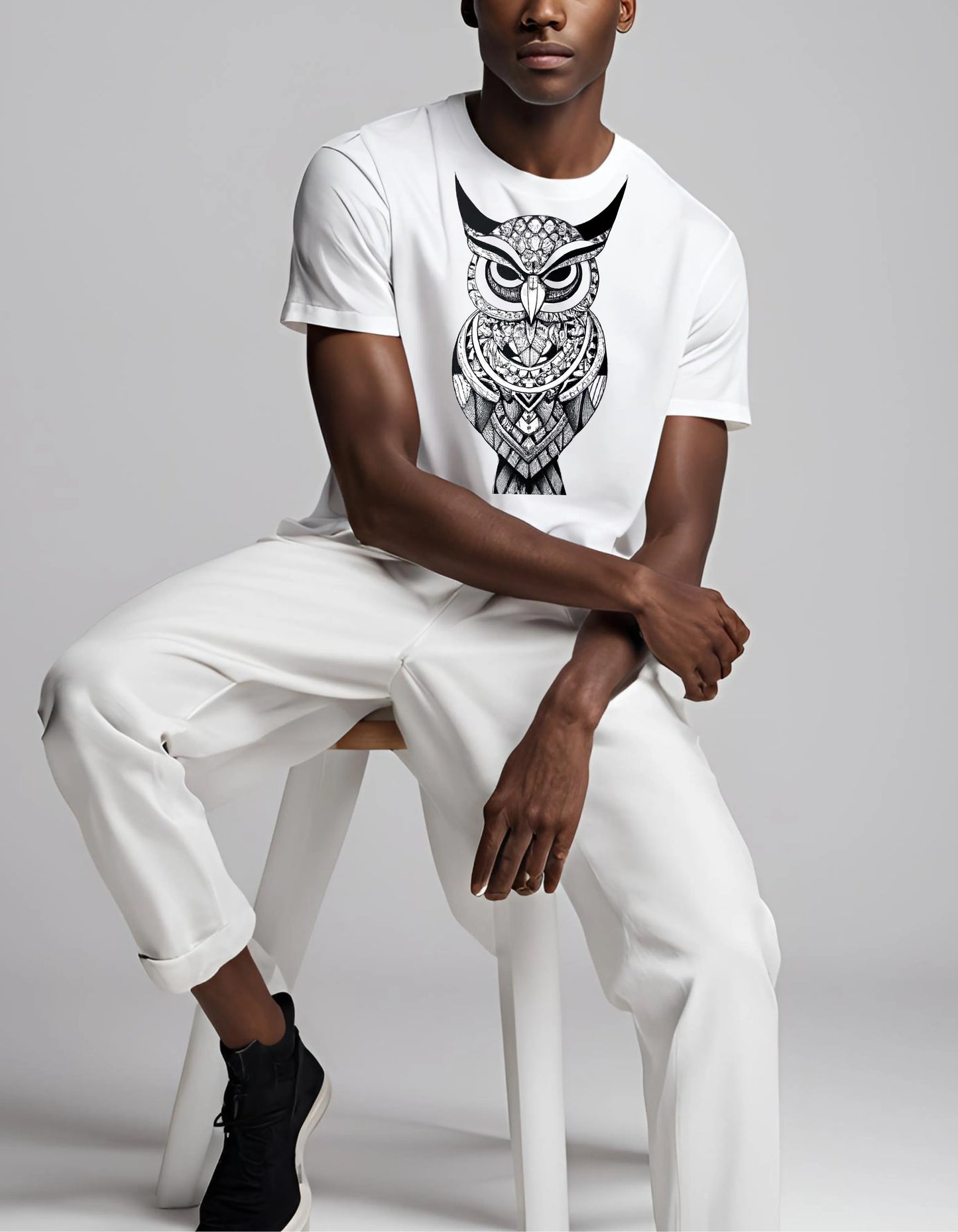 Owl Black and White T Shirt - Maturana Gallery