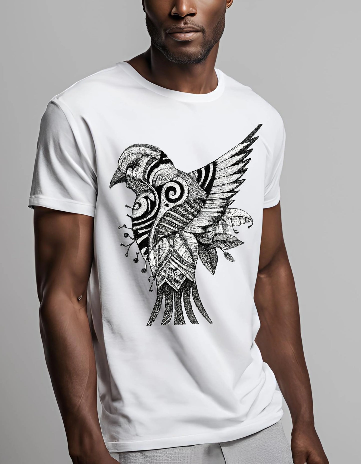 Tribal Bird Black and White T Shirt - Maturana Gallery